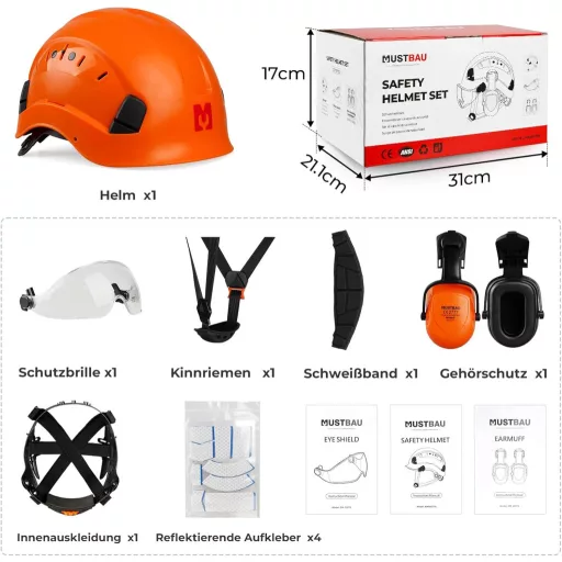 Cască de protecție forestieră Mustbau EN397 cu vizieră și protecție auditivă 53-63cm