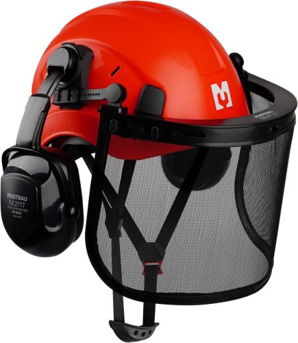 Cască de protecție Mustbau pentru drujbă - Mărime ajustabilă (53-63 cm) Cască forestieră cu vizieră din plasă, protecție auditivă și ochelari - Pentru construcții, Er