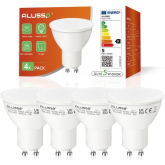   Bec LED GU10 ALUSSO LIGHTING 5W, Alb Rece 6000K, 400 Lumeni, Unghi de Dispersie 120°, Înlocuitor Halogen 50W, Economic, Fără Flicker