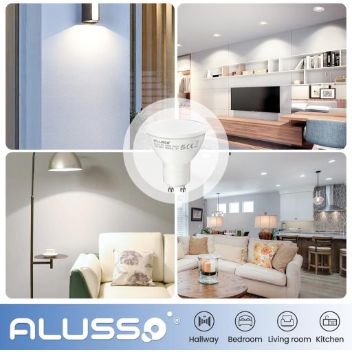 ALUSSO LIGHTING GU10 LED Izzó 5W, Hideg Fehér 6000K, 400 Lumen, 120° Szórási Szög, 50W Halogén Helyettesítő, Energiatakarékos, Villódzásment