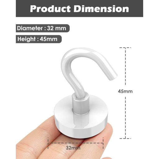 Lictin Mágneses Horgok 6 db Neodímium Mágnes 38 kg Teherbírás Fehér