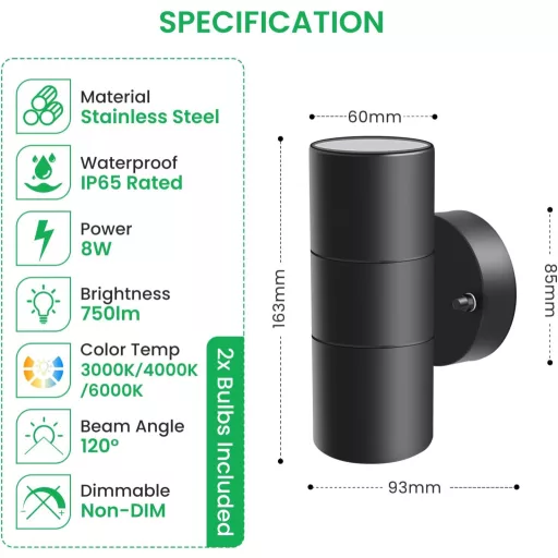 ALUSSO LIGHTING Lampă de perete LED de exterior Inox Up Down 2x8W GU10 IP65