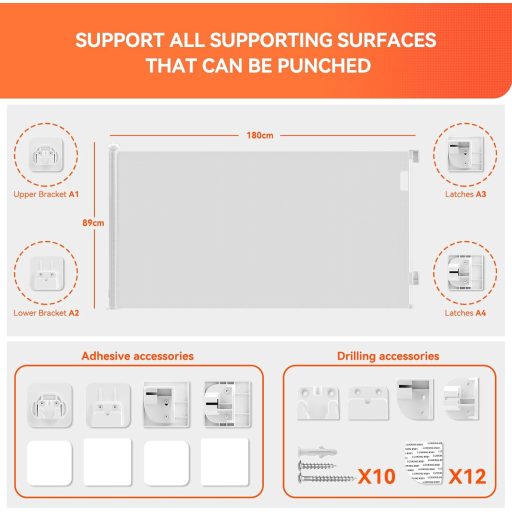 Muaket 35x71 cm Poartă de Siguranță Extensibilă pentru Câini și Pisici, pentru Scări sau Uși