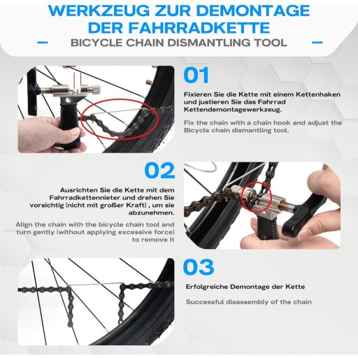 Set de scule pentru lanț de bicicletă WATSABRO - Dispozitiv de nituire lanț, clește pentru za rapidă, reparații lanț cu 6-12 viteze