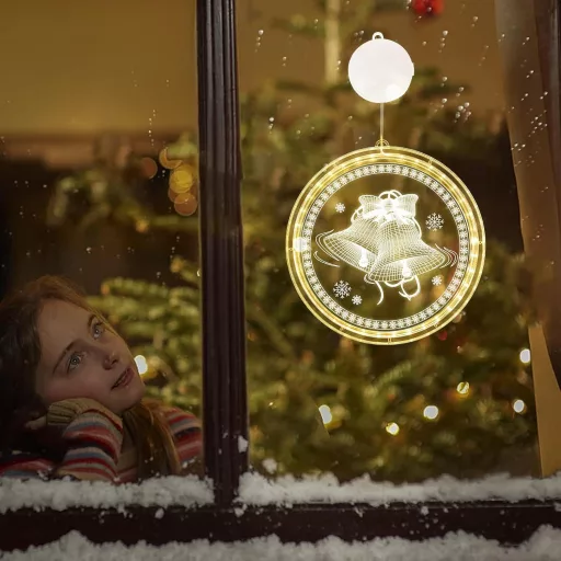 Decorațiune de Crăciun pentru fereastră DAZZTIME, ghirlandă luminoasă suspendată cu ventuză, funcționează pe baterii