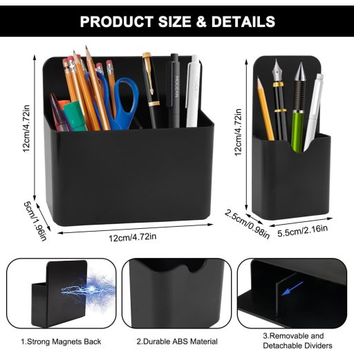 WHC 3 darabos mágneses tolltartó szett, fekete, 2 méret, osztóval, iskola és iroda