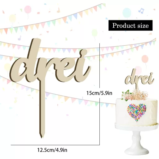 Decorațiune tort UTEFIF din lemn cu cifra 3 - Decor de ziua de naștere pentru băieți și fete, vopsibilă, pentru decorare unică