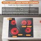 Hobsir 60 cm-es üvegkerámia főzőlap, 4,5 zónás, érintőszenzoros, 6600W, dupla és ovális zónával
