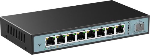 9 portos 2.5GbE web‑menedzselhető switch – 1×10G SFP+ + 8×2.5G RJ45, LACP/VLAN/QoS/IGMP, ventilátormentes fémház