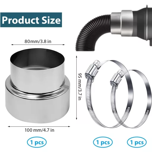 ShnminEU Spirális Kémény Adapter 100-80mm Rozsdamentes Acél Csökkentő Cső