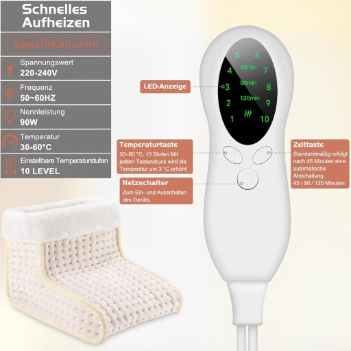 DEWEL elektromos lábmelegítő 10 fokozat 3 időzítés mosható bélés