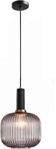 LFsem Vintage Lampă Suspendată din Sticlă - Lampă de Tavan Industrială Neagră cu Dulie E27, cu Abajur Rotund de 20 cm, pentru Sufragerie, Dormitor, Bucătărie