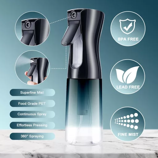 URAQT Flacon Permeabilizat 200ml Pulverizator cu Apă pentru Coafat, Salon, Plante, Curățenie, Albastru Gradient, Anti-Scurgere