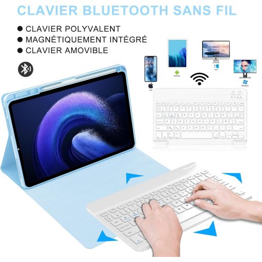 JADEMALL Husă cu Tastatură Bluetooth Magnetică AZERTY 11" Albastru Azur pentru Xiaomi Pad 6/6 Pro