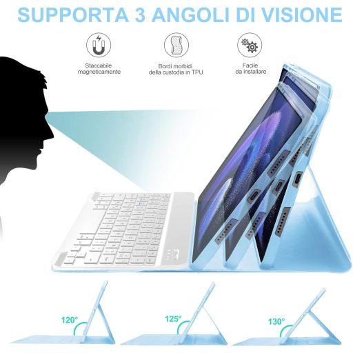 JADEMALL Xiaomi Pad 6/6 Pro 11" Billentyűzet Tok AZERTY Mágneses Bluetooth Égkék