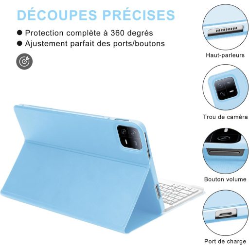 JADEMALL Husă cu Tastatură Bluetooth Magnetică AZERTY 11" Albastru Azur pentru Xiaomi Pad 6/6 Pro