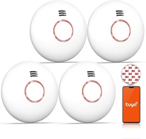 Detector de fum inteligent Andyssey GS558D cu WiFi, suport magnetic - Alarmă de incendiu conectabilă în rețea cu senzor fotoelectric, DIN EN14604