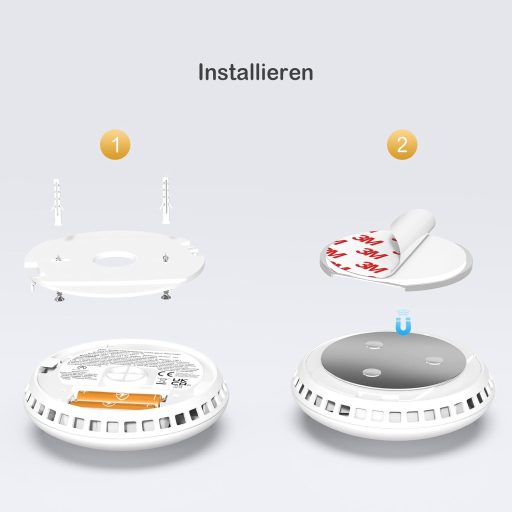 Detector de fum inteligent Andyssey GS558D cu WiFi, suport magnetic - Alarmă de incendiu conectabilă în rețea cu senzor fotoelectric, DIN EN14604