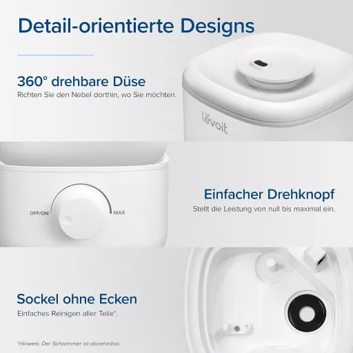 Levoit 2.5L Halk Párásító 23dB, 25 Órás Üzemidő, 360° Forgó Fúvóka, Gyerekszoba és Autó