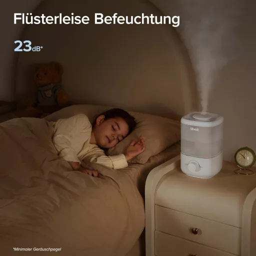 Tichý zvlhčovač vzduchu Levoit 2,5 l, 23 dB, 25-hodinová prevádzka, 360° otočná tryska, do detskej izby a auta