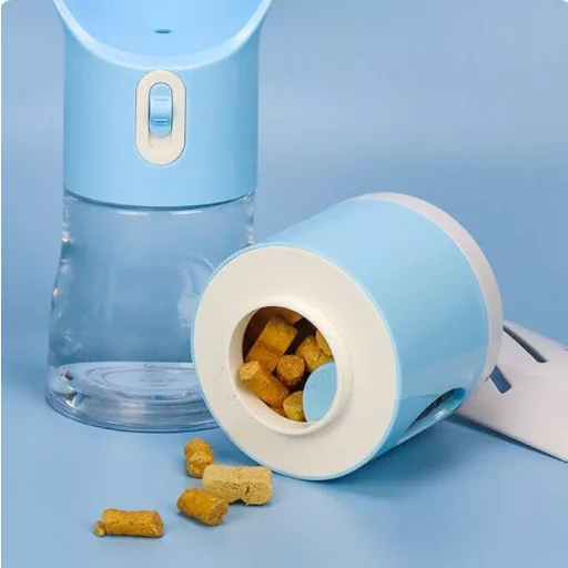 Générique 4 v 1 fľaša na vodu pre psov, zásobník na granule, držiak na vrecká na exkrementy a lopatka na ich zbieranie, modrá