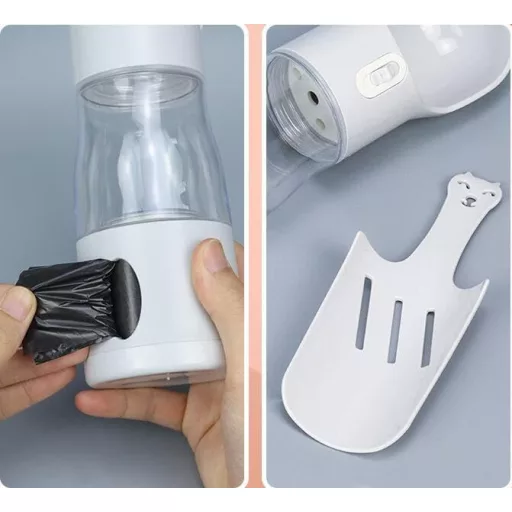 Générique 4 v 1 fľaša na vodu pre psov, zásobník na granule, držiak na vrecká na exkrementy a lopatka na ich zbieranie, modrá