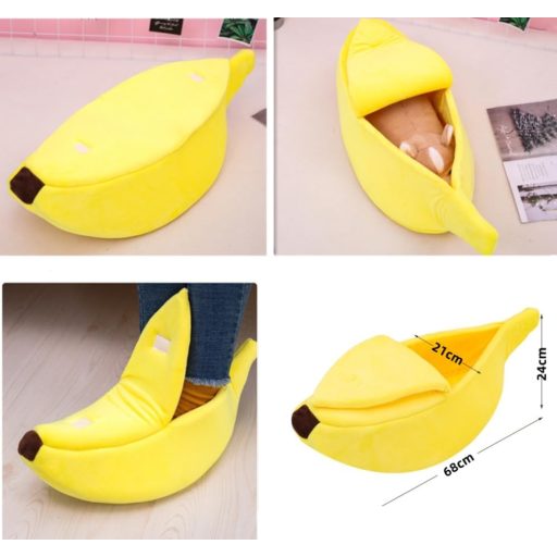 Xshelley Pat Pisică în Formă de Banană - Pătuț Moale de Pluș pentru Animale de Companie, Ideal pentru Pisoi și Cățeluși - Cuib Călduros pentru Animale Sub 6 kg (68