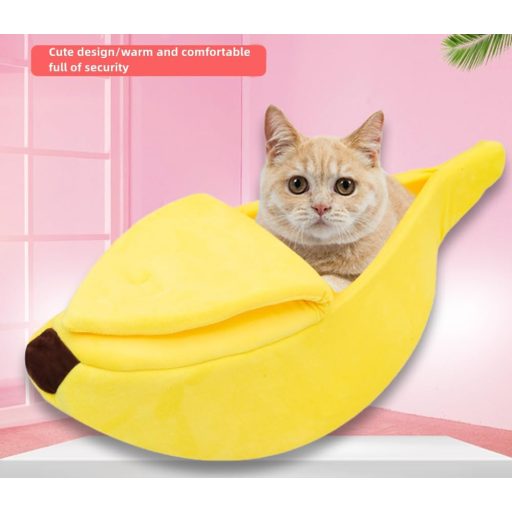 Xshelley Banán Alakú Macska Ágy - Puha Plüss Kisállat Fekhely Kiscicáknak és Kiskutyáknak - Meleg Bújófészek 6 kg Alatti Háziállatoknak (68
