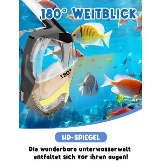 Vitare teljes arcú snorkel maszk 180° látómezővel, felnőtteknek és gyerekeknek, kamera klippel