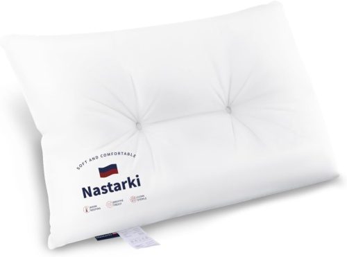 Pernă mare Nastarki din bumbac alb, 68x43 cm, umplutură 800g, pentru pat sau decor.