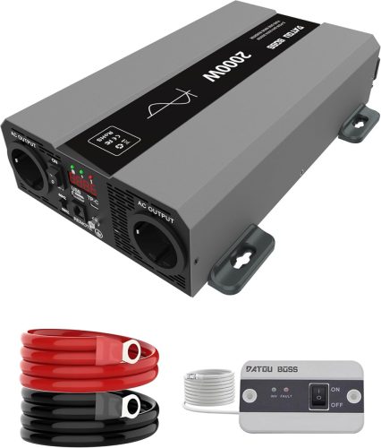 DATOUBOSS 2000W Tiszta Szinusz Inverter 24V-230V - LCD Kijelzős Feszültségátalakító USB Csatlakozással Lakóautóhoz, Kempingezéshez, Napeleme