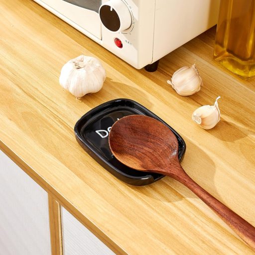 Swuut Kerámia Kanáltartó Szett 2 db - Fekete Edényalátét Konyhai Eszközökhöz, Spatulához, Fogóhoz, Mosogatógépben Mosható, Tűzhelyhez és Pul