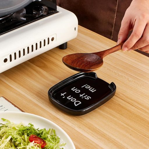 Set 2 suporturi lingură Swuut Ceramică - Suport vase negru pentru ustensile de bucătărie, spatule, clești, lavabil în mașina de spălat vase, pentru aragaz și blat