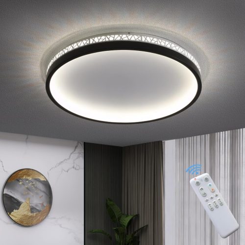 SEATAIN Lampă LED de Plafon 50W - Negru, Rotundă, 50cm, Cu Telecomandă, Dimabilă, 3000K-6000K, 5000lm, Cu Funcție de Memorie, Mod Noapte