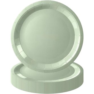   POPOYU 16 db Szalvia Zöld Papírtányér 23 cm Kerek Eldobható Tányér Parti Dekoráció