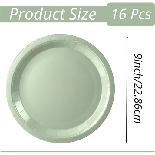 POPOYU 16 buc. Farfurii de Hârtie Verde Salvie 23 cm Rotunde, de Unică Folosință, Decorațiuni pentru Petreceri