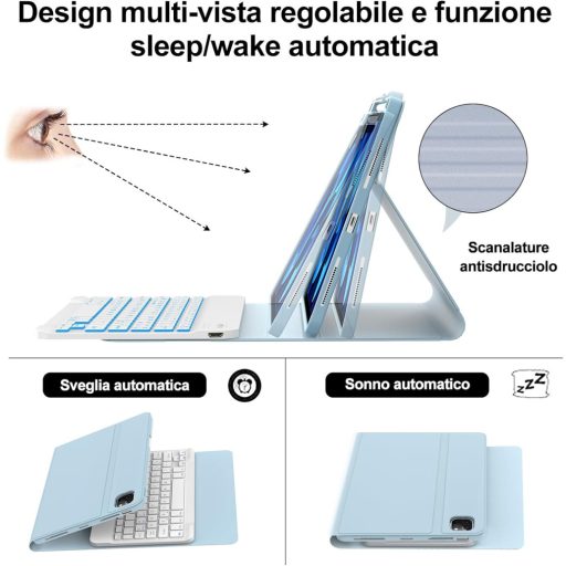 IVEOPPE Tipkovnica s pozadinskim osvjetljenjem za iPad Air 5./4. generacije, Bluetooth bežična tipkovnica za iPad Pro 11", nebesko plava