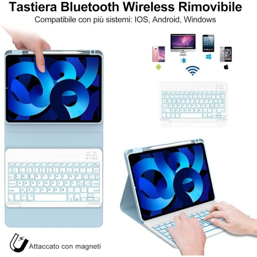 IVEOPPE iPad Air 5/4 Generáció Billentyűzet Tok Háttérvilágítással, iPad Pro 11" Bluetooth Vezeték Nélküli Billentyűzet, Égkék