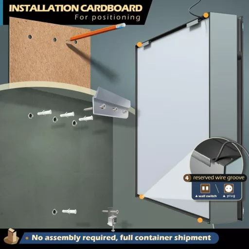 GANPE LED Fürdőszobai Tükrös Szekrény - Páramentesítő, Fokozatmentes Fényerő, 3 Színmód, Tárolópolcok, USB Csatlakozók, 2 Ajtós, 75x70 cm