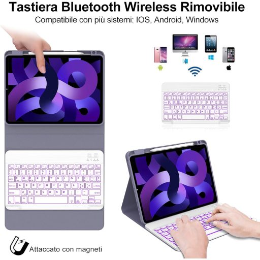 IVEOPPE puzdro na iPad Air/Pro s Bluetooth klávesnicou – talianske rozloženie, fialové