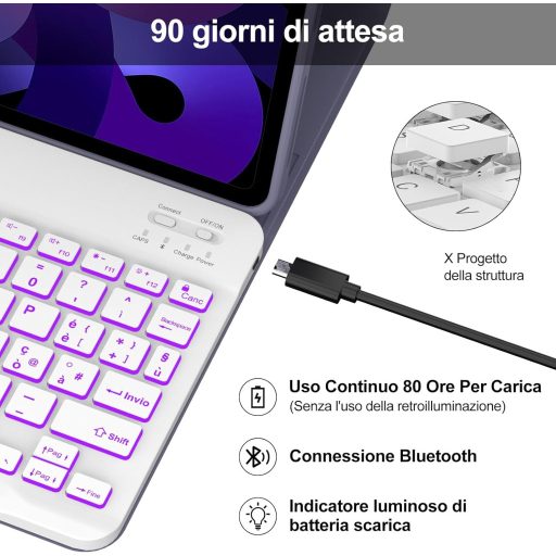 IVEOPPE iPad Air/Pro Bluetooth billentyűzet tok – olasz kiosztás, lila