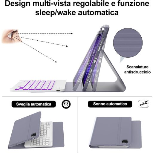 IVEOPPE iPad Air/Pro Bluetooth billentyűzet tok – olasz kiosztás, lila