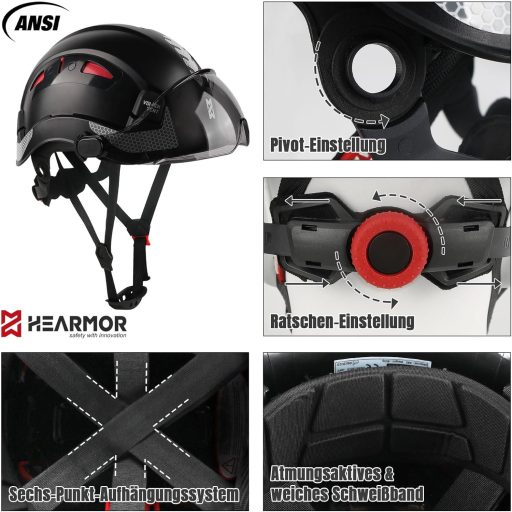 HEARMOR EN397 Munkavédelmi Sisak ABS Verstellható 6 Pontos Rendszerrel Hűtőbetéttel