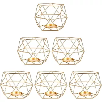   Set od 6 zlatnih geometrijskih držača za lučice, peterokutni ukrasni svijećnjak