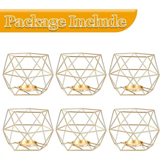 6 darabos arany geometrikus teafénytartó szett, ötszögletű dekoratív gyertyatartó