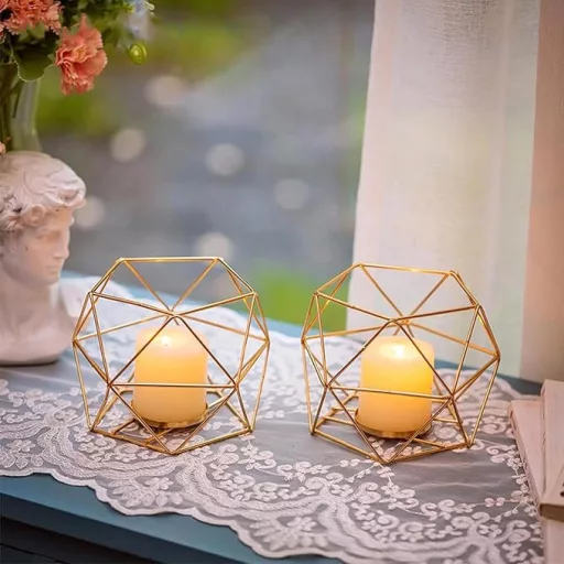 6 darabos arany geometrikus teafénytartó szett, ötszögletű dekoratív gyertyatartó