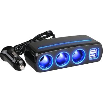   Linkstyle 120W autonabíjačka do zapaľovača s 3 zásuvkami, 2 USB portmi a LED svetlom
