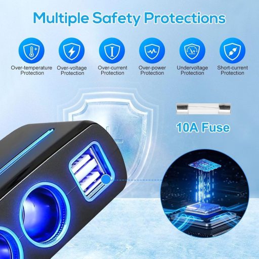 Linkstyle 120W auto adapter za upaljač s 3 utičnice, 2 USB porta i LED svjetlom