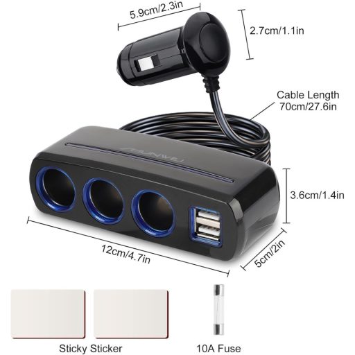 Linkstyle 120W auto adapter za upaljač s 3 utičnice, 2 USB porta i LED svjetlom