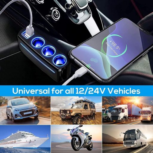 Linkstyle 120W auto adapter za upaljač s 3 utičnice, 2 USB porta i LED svjetlom